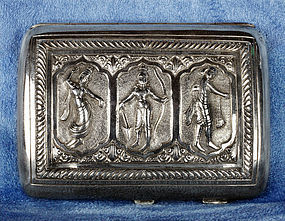 Antique Asian Thai Goddesses Silver Cigarette Case Circa 1900