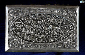 Antique Oriental Silver Box with astonishing Bird Repoussé Work - 1900