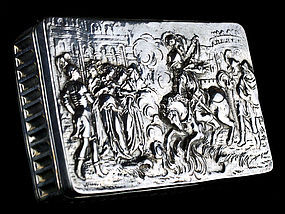 Antique Silver Box with Knights and Guilt Interior