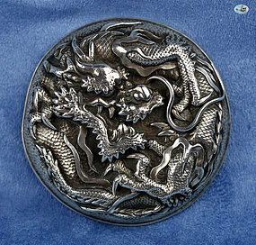 Vintage Asian Chinese Silver Top Cover with Dragons and Claws - 1900