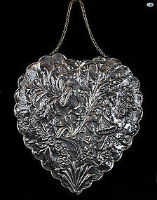 Vintage Silver Wall Mirror with Floral Repoussé, 683 Grams,1900