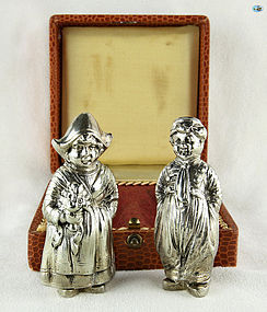 Antique 800 Silver Pair of Dutch Girl and Boy Salt & Pepper Shakers