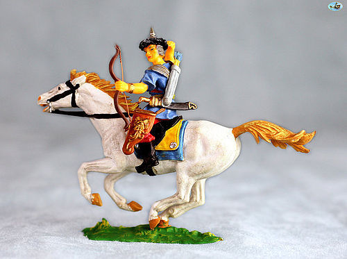 Excellent Vintage Elastolin Mounted Mongol Archer on White Horse