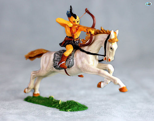 Excellent Vintage Elastolin Mounted Mongol Archer in Action