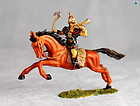 Vintage Elastolin Mounted Mongol Hun with Horn & Ax in Action