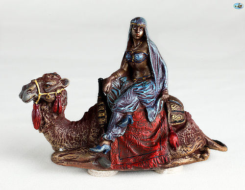 Antique Bronze Cold Painted Statue of Middle Eastern Lady on Camel