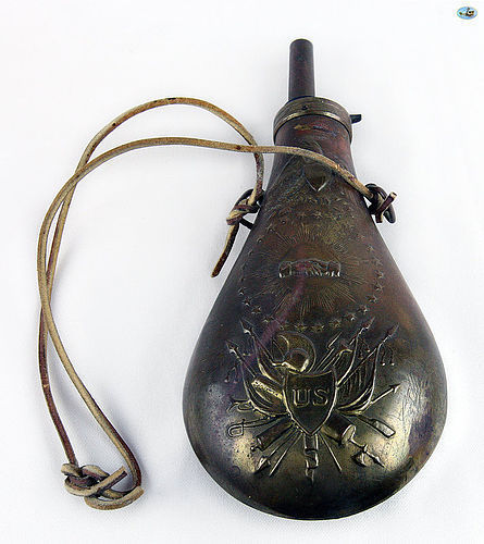 Italian Gun Powder Flask Replica of US Civil War Era Gun Flask