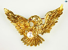 Victorian 18K Gold Eagle Pin with Ruby and Pearl on Claws