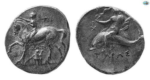 Calabria, Tarentum 350-300 BC, Silver Didrachm, Choice EF