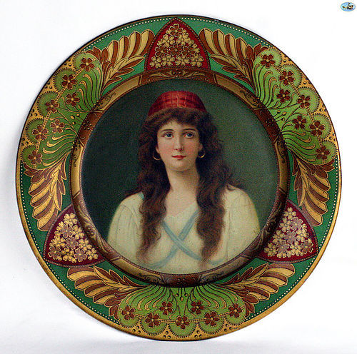 Antique 1907 Decorative Vienna Art Plate of ‘Lady Irene’ Gipsy
