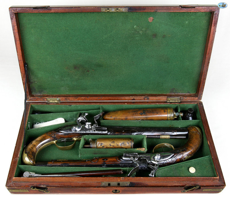 Wonderful Cased Pair of German KUCHENREUTER Flintlock Holster Pistols