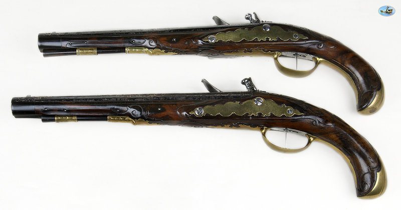 Wonderful Cased Pair of German KUCHENREUTER Flintlock Holster Pistols