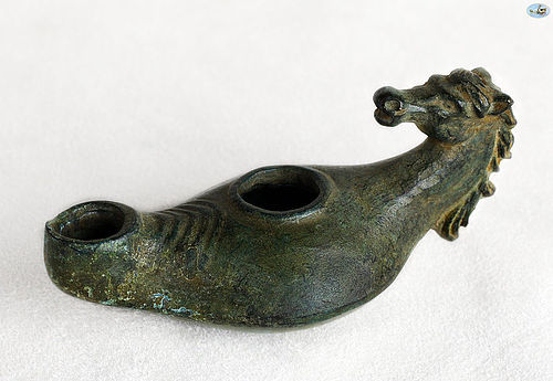Rare Ancient 1st Century AD Roman Bronze Horse Oil Lamp w/Patina