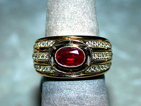 18K. Solid Gold Ring set with genuine Ruby & Diamonds