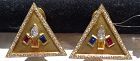 Triangular Solid 18K Gold Earrings with 4  Genuine Gems
