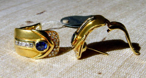 Dashing Genuine Blue Sapphire-Diamond Earrings 18K Gold