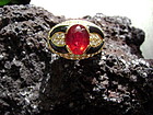 18K. Solid Gold Ring set with Genuine Ruby-Diamond-Onyx