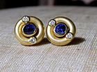 18K. Gold Earrings with Ceylon Blue Sapphires-Diamonds