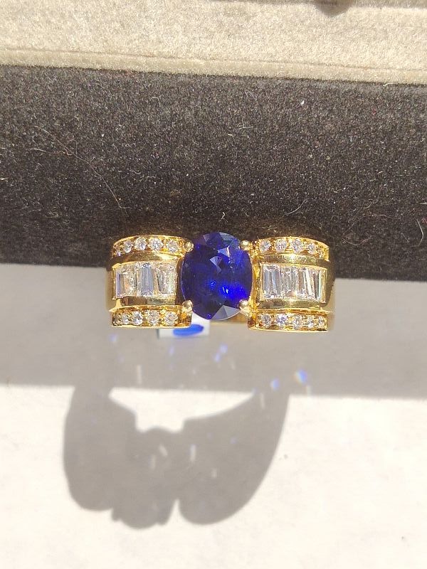Finest Genuine Ceylon Blue Sapphire-Diamond Ring 18K.