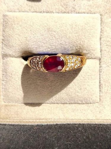 Genuine Ruby-Diamond Ring set in solid 18K. Gold