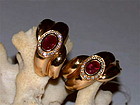 Solid 18K. Gold Earrings Genuine Rubies-Diamonds