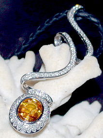 Exquisite Yellow Ceylon Sapphire-Diamond Pendant 18K.