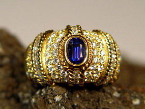 Genuine Ceylon Blue Sapphire-Diamond Ring in 18K. Gold