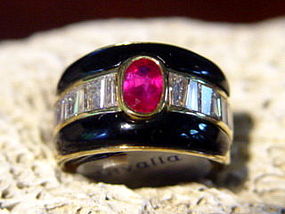 Solid 18K. Gold Ring with Genuine Burma Ruby & Diamonds