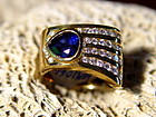 Solid 18K. Gold Ring set with Blue Sapphire & Diamonds