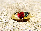 18K. Solid Gold Ring set with Genuine Ruby & Diamonds