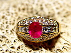 Magenta Genuine Burma Ruby-Diamond Ring 18K. Gold