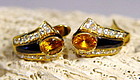 Genuine Ceylon Yellow Sapphire/Diamond/Onyx Earrings