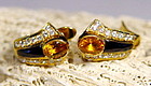 Genuine Ceylon Yellow Sapphire/Diamond/Onyx Earrings