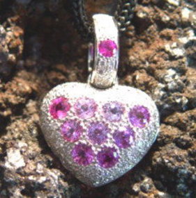 18K. White Gold Pendant w. Pink Sapphires-Pave Diamonds