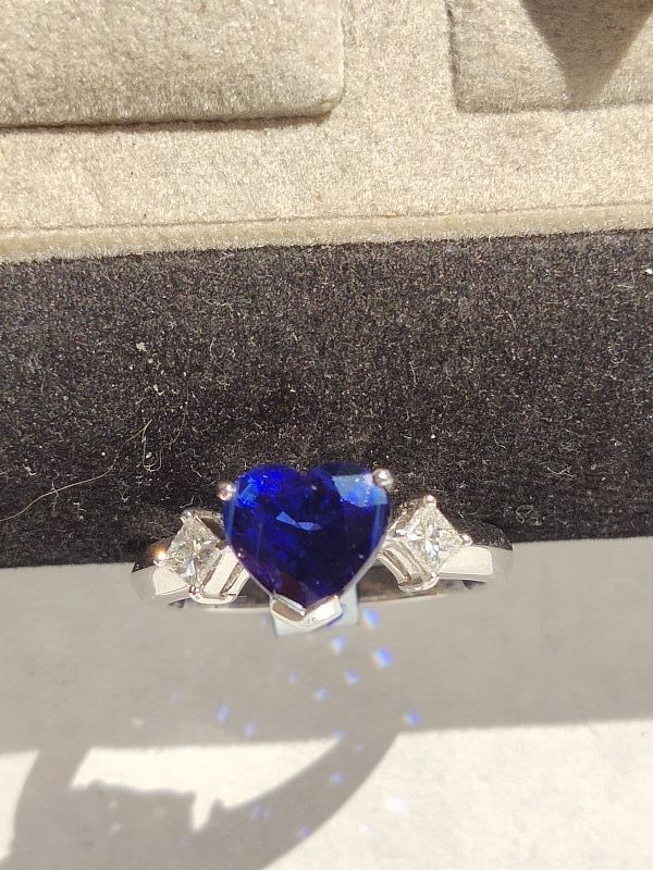 Ceylon Blue Sapphire-Diamond Ring 18K. White Gold