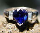 Pear shaped Ceylon Blue Sapphire-Diamond  Ring 18K.