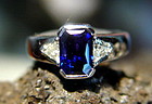Genuine Blue Sapphire-Diamond Ring 18K. White Gold
