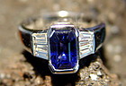 Solid 18K. White Gold Ring with Blue Sapphire-Diamonds