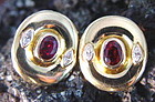 18K. Gold Earrings with Rubies & Marquise Diamonds