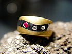 Solid 2-Tone 18K. Gold Wave Ring with Ruby and Diamonds