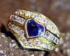 Solid 18K Gold Heart Shaped Blue Sapphire-Diamond Ring