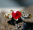 Solid 18K. Gold Ring with Heart shaped Ruby-Diamonds