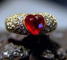 Stupendous Heart Ruby and Pave Diamond Ring 18K.