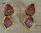 18K. Gold Earrings with 2-Tone Tourmaline-Diamonds