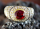 2-Tone Solid 18K. Gold Ring with Thai Ruby & Diamonds