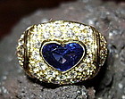 Stunning 18K Solid Gold Ring: Blue Sapphire & Diamonds