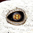 Solid 18K Gold Ring with Yellow Sapphire-Diamonds-Onyx