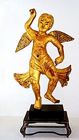 Mandalay Burmese Wooden gilt Cupid Angel Figure 19th Ct