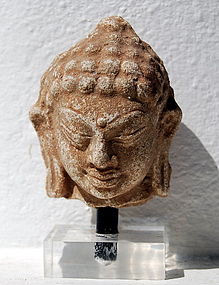 A HARIPUNCHAI Stucco Head of Buddha, 11th Century