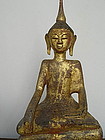 Gilt Hand Carved Wooden Tai Yai Burmese Buddha